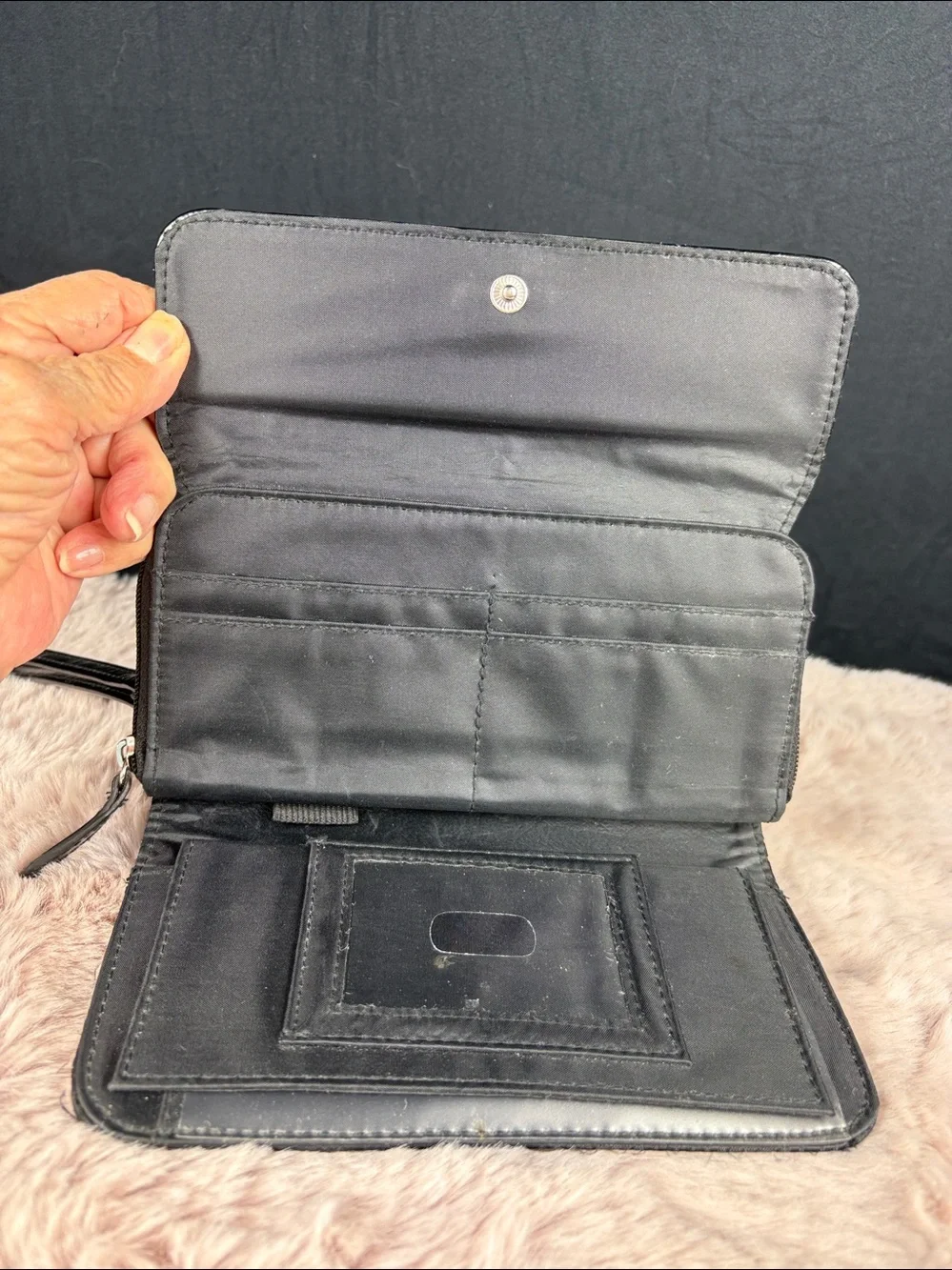 Black Heart Embossed Wristlet Clutch Wallet Heart Charm